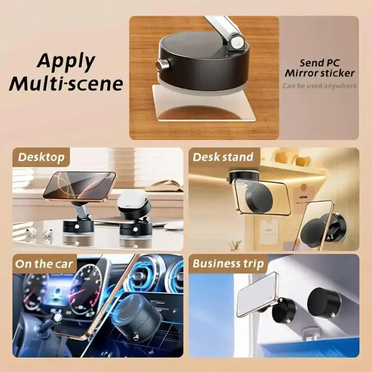 Mini Foldable Mobile Phone Holder Vacuum Suction Cup Holder Magnetic Car Phone Holder for Iphone/ Android Phone Accessories