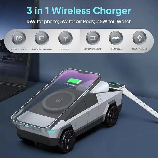 Cybertruck Magnetic Wireless Charger 3-In-1 Wireless Charger Magnetic 15W Fast Charging Mobile Charger